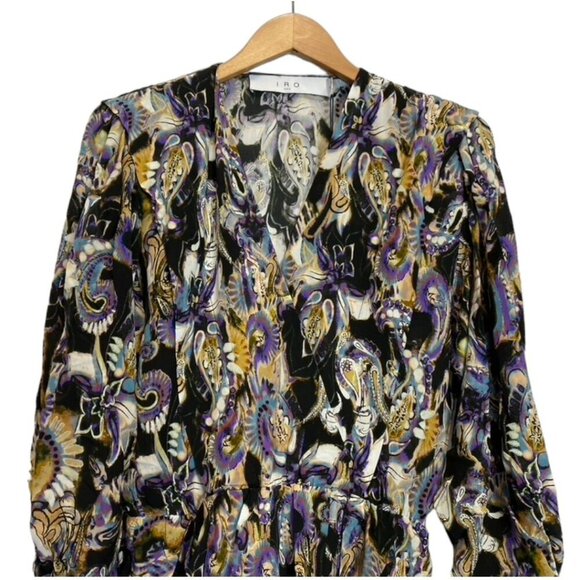 NEW IRO Damie Silk Multicolor Paisley Puff Sleeve Surplice Neckline - Picture 3 of 16
